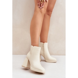 Eco Leather Light Beige High Heel Ankle Boots 2