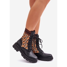 Women's Worker Ankle Boots With Leopard Print Black Penthis 1