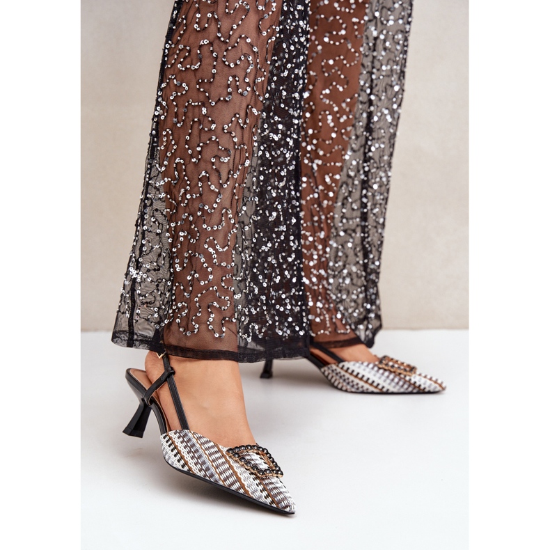 Black high heels with decoration and open heel 2