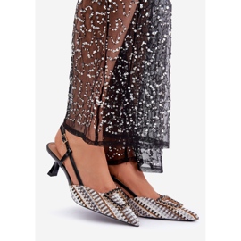 Black high heels with decoration and open heel 1