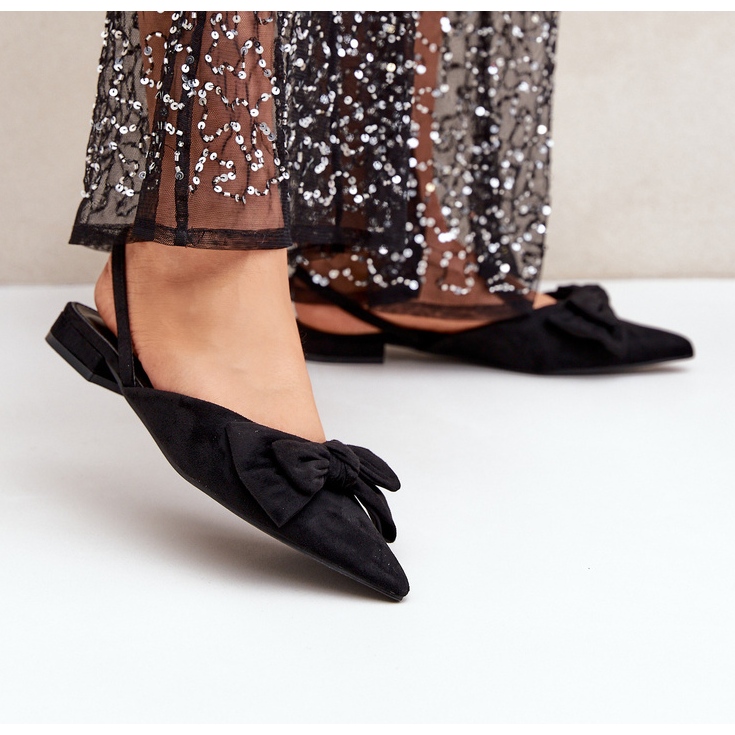 Black Lotiara ballet flats with pointed toes and a bow 2