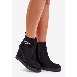 Wedge ankle boots with a decorative strap, black 1