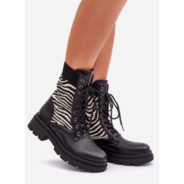 Women's Worker Boots With Zebra Sock, Black 1