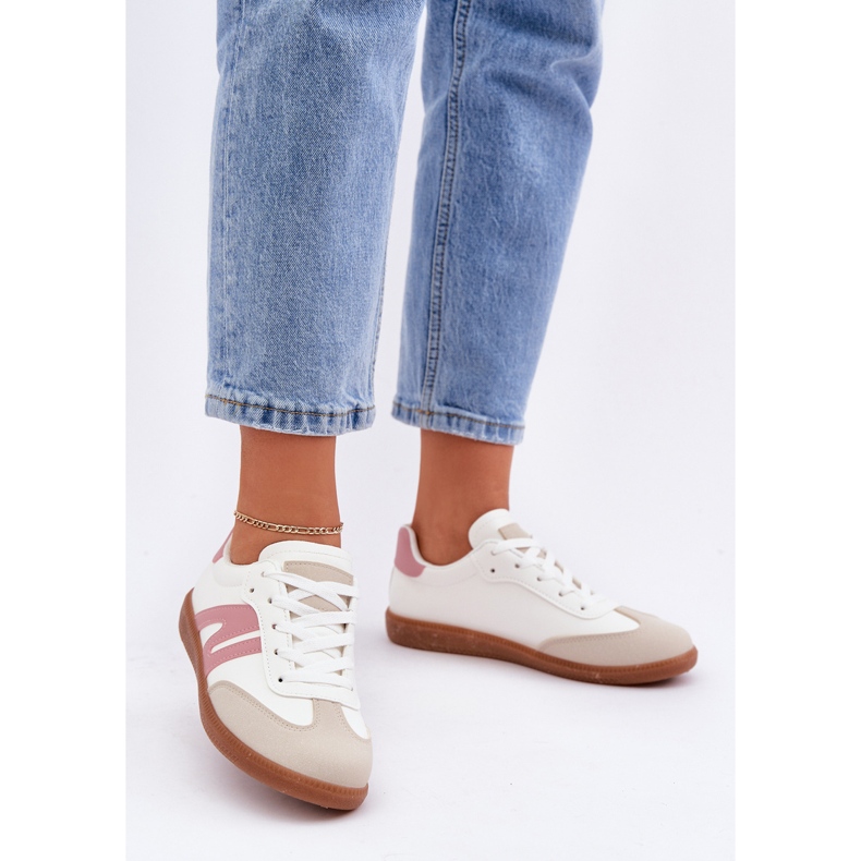 Women's Low Sneakers Made of Eco Leather, White and Pink Navidemi 2