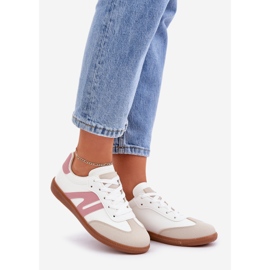 Women's Low Sneakers Made of Eco Leather, White and Pink Navidemi 1