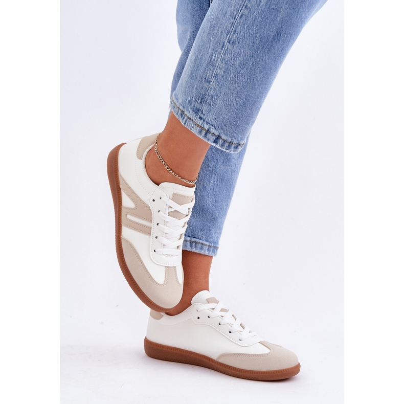 Women's Low Sneakers Made of Eco Leather, White and Beige Navidemi 2