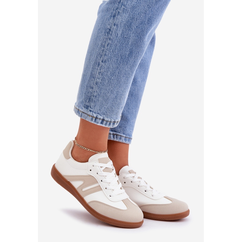 Women's Low Sneakers Made of Eco Leather, White and Beige Navidemi 1