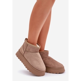 Platform snow boots made of eco suede, dark beige 1