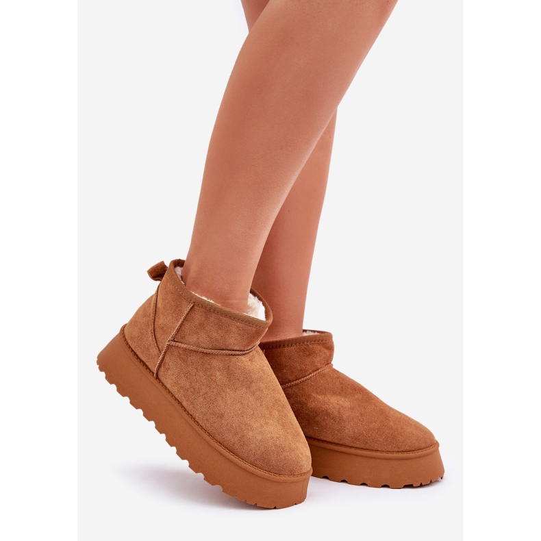 Platform snow boots made of eco-suede Camel brown 1