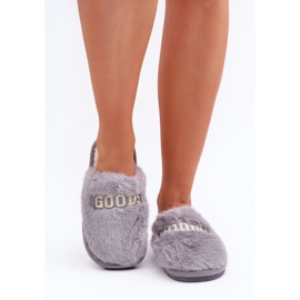 Women's slippers with fur and inscription, gray grey 2