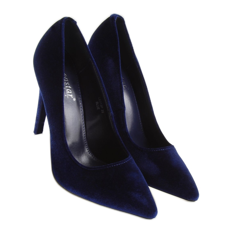 Velvet pumps on a heel navy blue LE013P Blue 2
