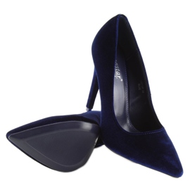 Velvet pumps on a heel navy blue LE013P Blue 1