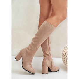 Bestelle Eco Suede Boots with a block heel, beige 3