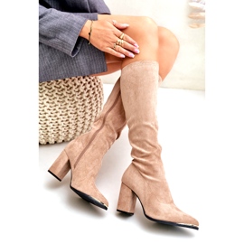 Bestelle Eco Suede Boots with a block heel, beige 4
