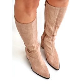 Bestelle Eco Suede Boots with a block heel, beige 2