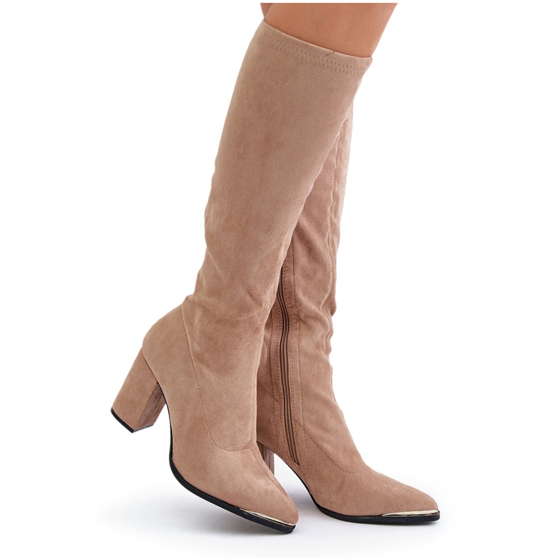 Bestelle Eco Suede Boots with a block heel, beige 5