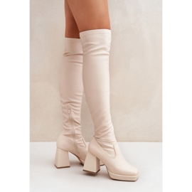 Light beige women's boots with stable heels 1