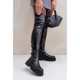 Women's over-the-knee boots on a platform, black 1
