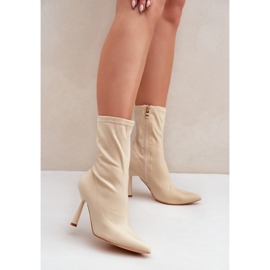 Women's beige high-heeled ankle boots 1 Women's beige high-heeled ankle boots 1