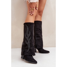 Women's boots with a decorative upper, black 1