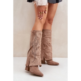 Beige women's boots with a decorated upper 1