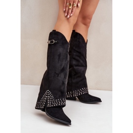 Women's boots with a decorative upper, black 1