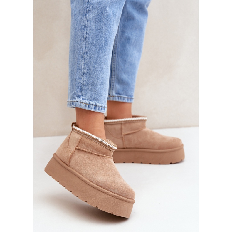 Women's platform snow boots, beige suede 1