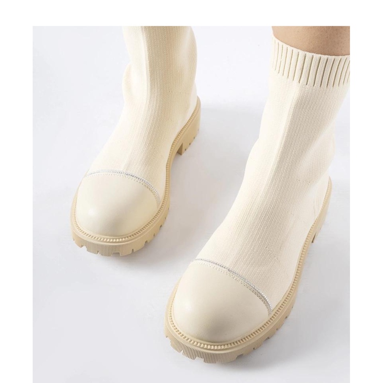 Beige sock ankle boots with rhinestones Vail - Solea 1