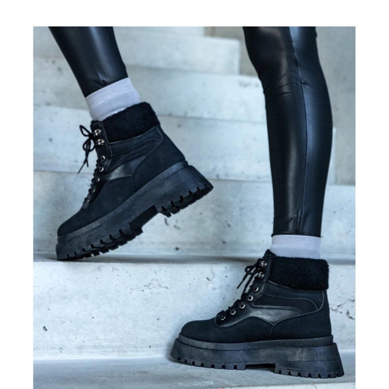 Black sneakers with a thick sole and fur from Best - Solea 1