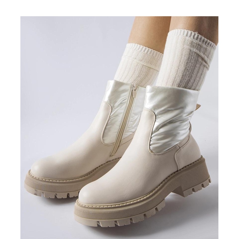 Beige ankle boots with a decorative upper by Garrett - Solea 1