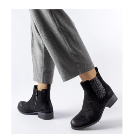 Black flat ankle boots with a decorative insert by Arnoux - Solea 1