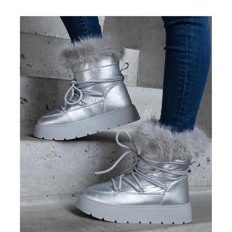 Silver insulated snow boots with fur Arilla - Solea grey 1