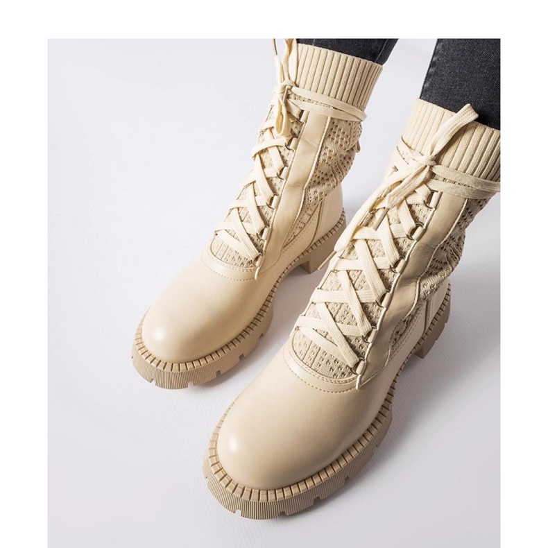 Beige openwork sock boots by Portico - Solea 1