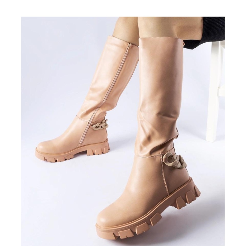 Pink flat boots with chain Armand - Solea 1