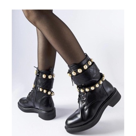 Black insulated ankle boots with Normand pearls - Solea 1