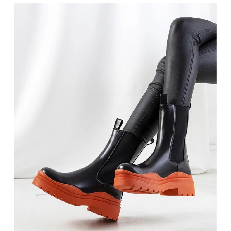 Black ankle boots with an orange sole Nester - Solea 1