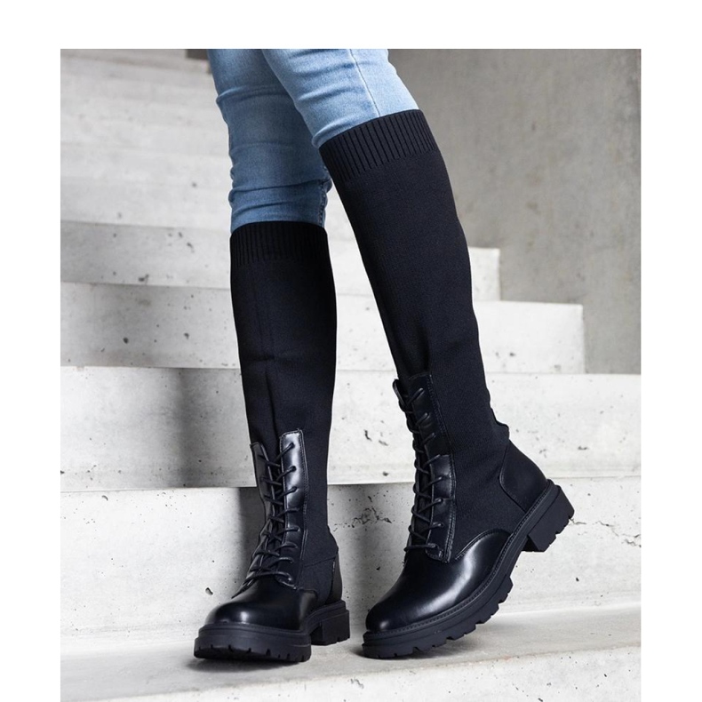 Black slip-on boots with elastic material upper Luana - Solea 1