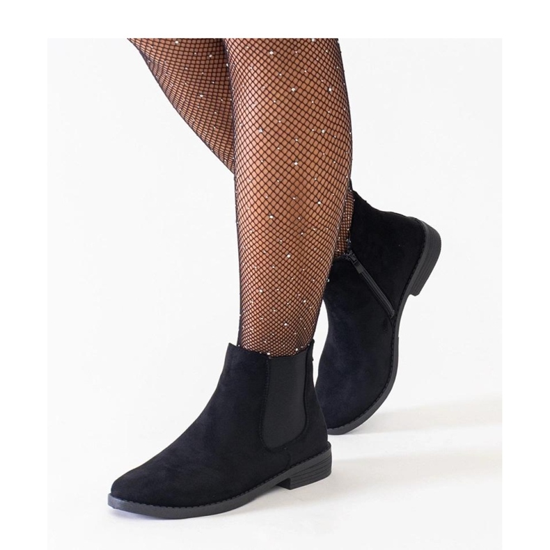 Black classic ankle boots with an elastic insert in eco-suede Maiza - Solea 1