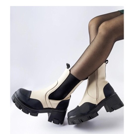 Beige and black massive slip-on ankle boots by Mafalda - Solea 1