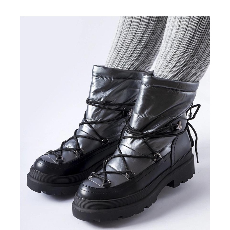 Black and gray snow boots with cuff from Eagleville - Solea grey 1