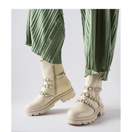 Beige ankle boots decorated with Callicratide pearls - Solea 1