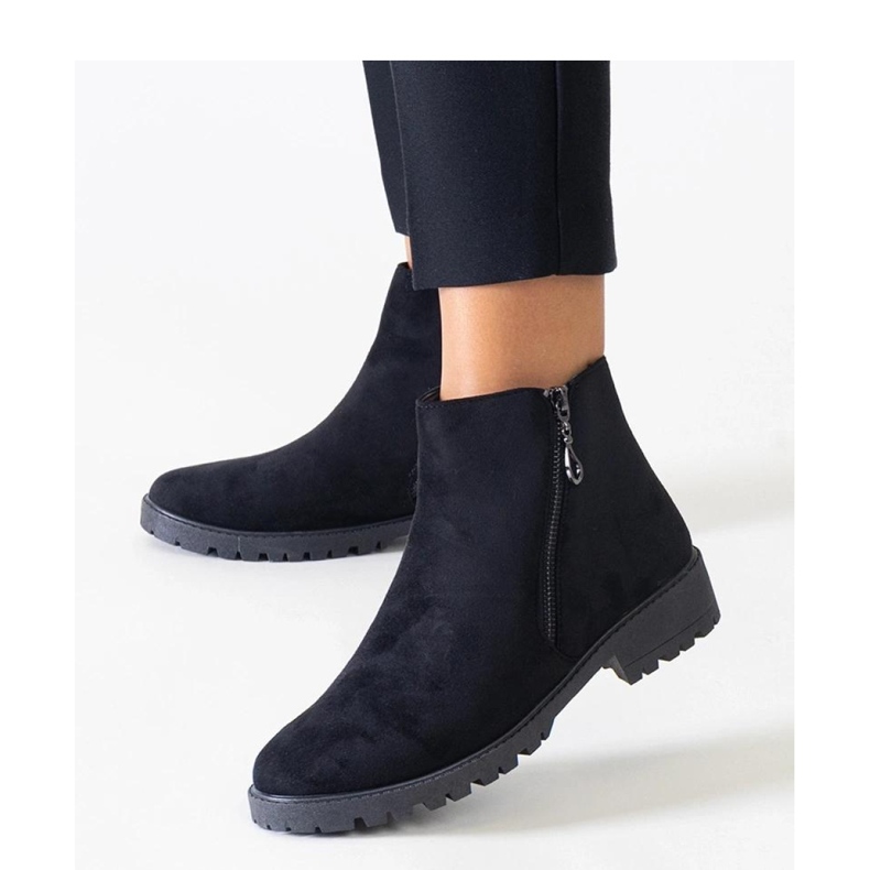 Black ankle boots with metal eco-suede inserts 1