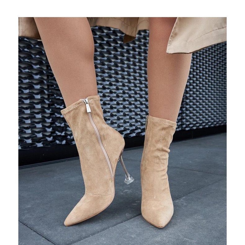 Dark beige high-heeled ankle boots 2