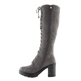 Gray lace-up boots with wide heels grey 2