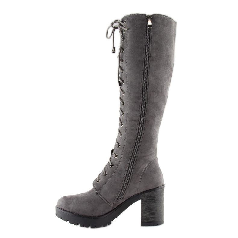 Gray lace-up boots with wide heels grey 2