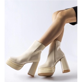 Beige ankle boots with a high heel and platform with a zipper 1