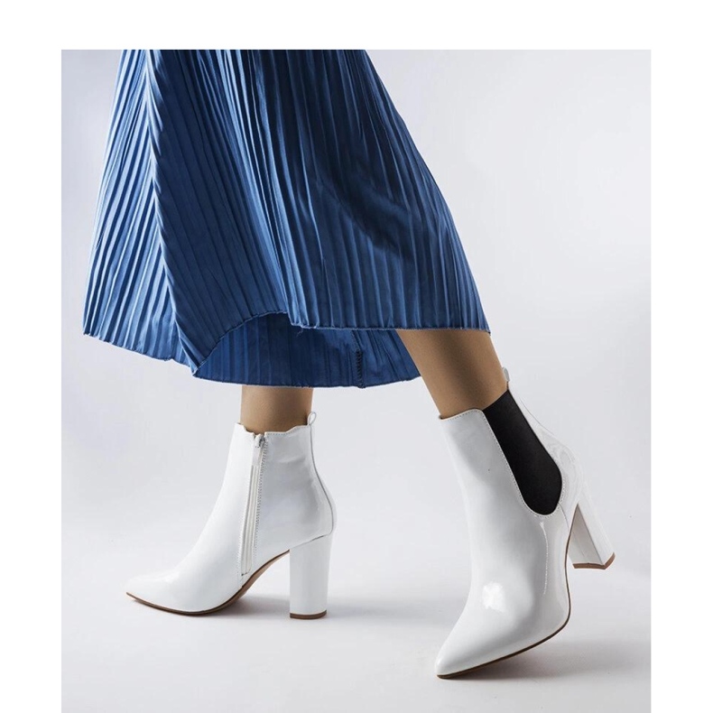 White patent ankle boots with a zipper 1