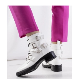 Women's ankle boots with a zipper and buckles, white 2