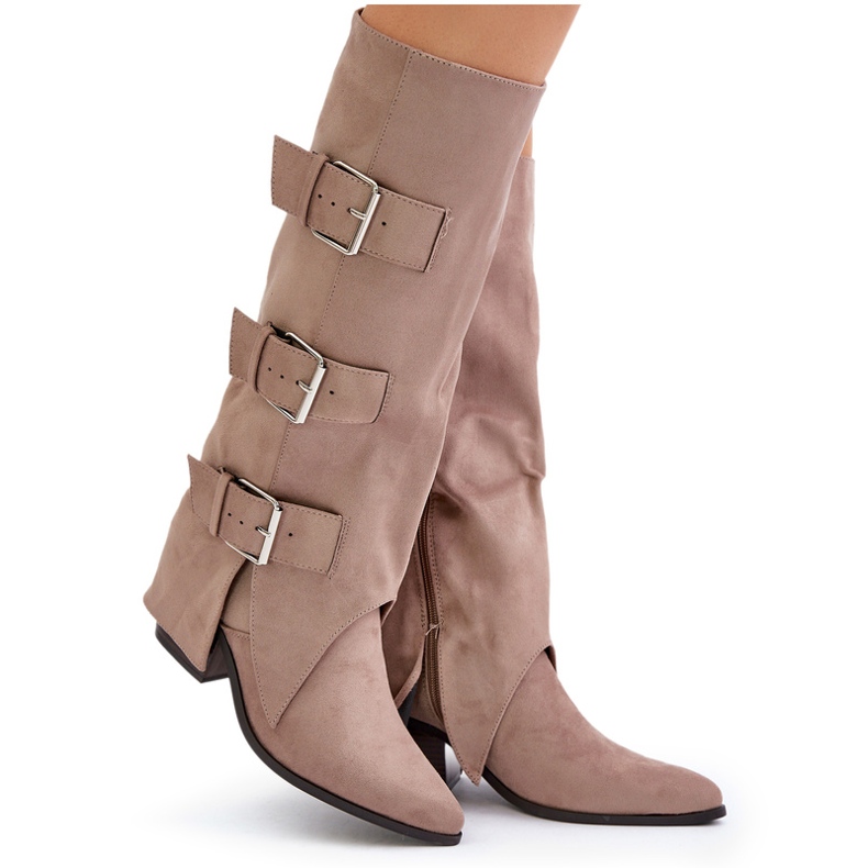 Seastar Beige high-heeled boots with a turned-up upper and buckles 3