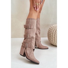 Seastar Beige high-heeled boots with a turned-up upper and buckles 2